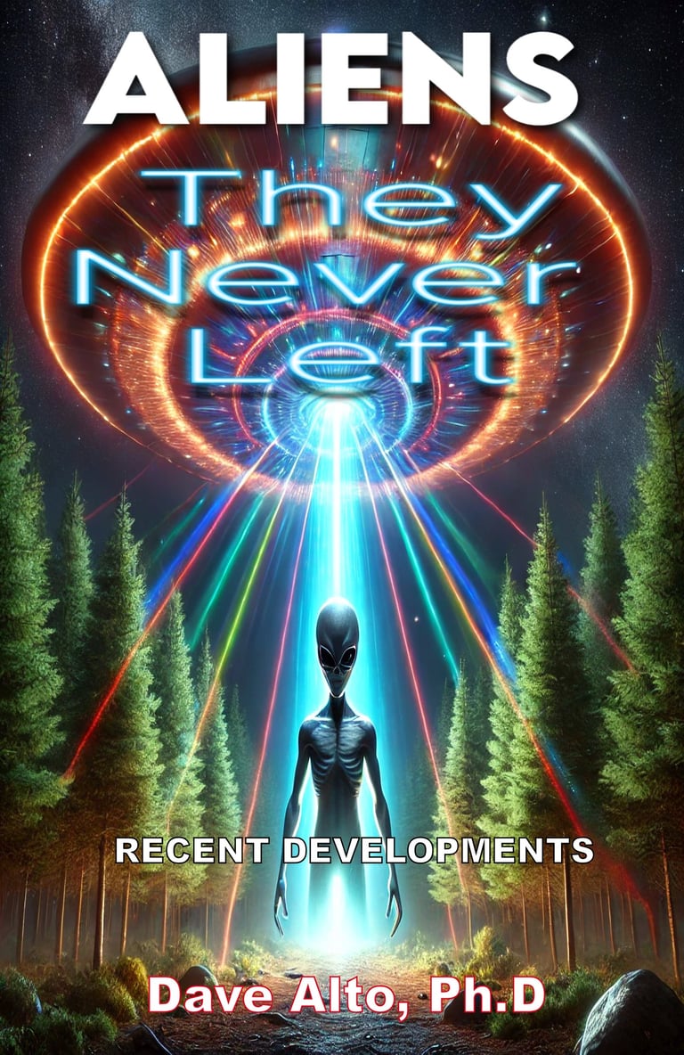 a man standing in front of a poster for the book aliens aliens never land