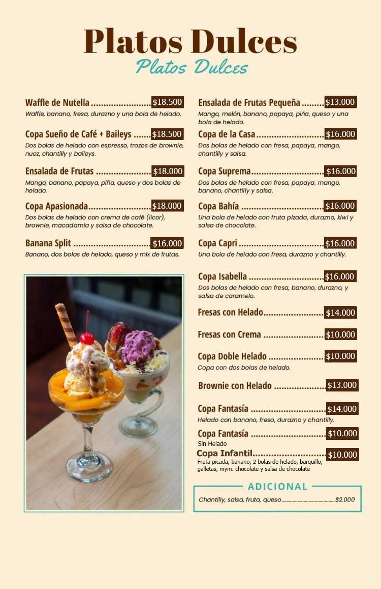 Platos Dulces Menu Café y Macadamia Armenia Quindío