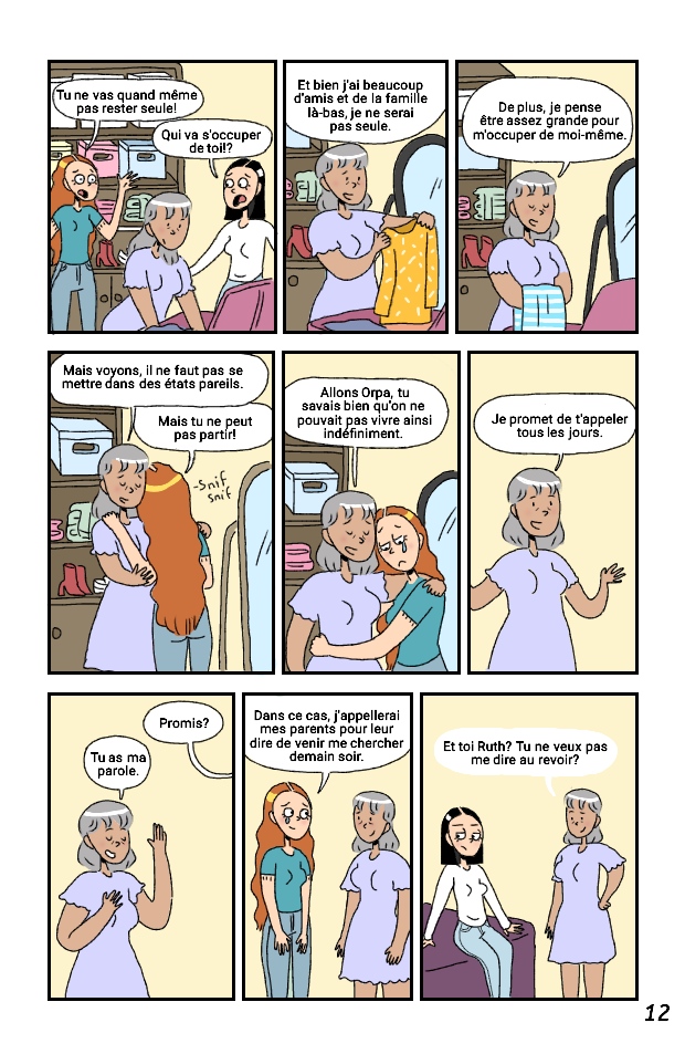 a comic strip art. Ruth, Naomie et Orpa. By Diane Mulolo Faida