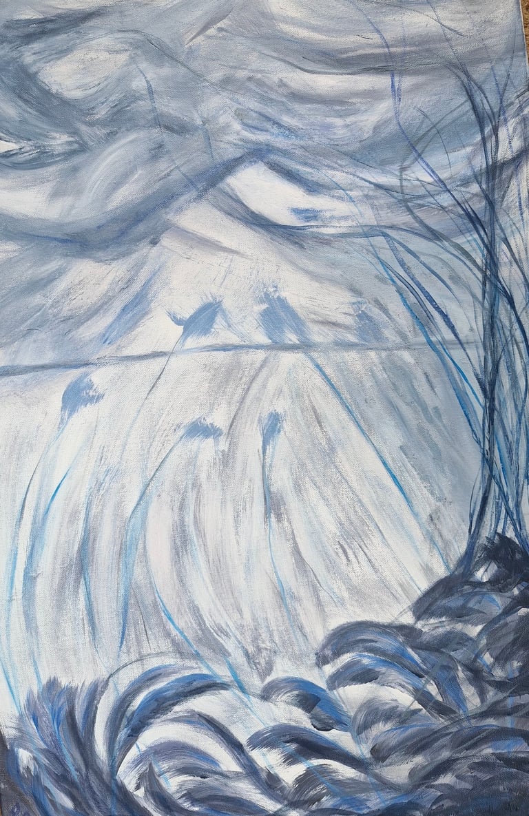 Blue original art on canvas by deluain art