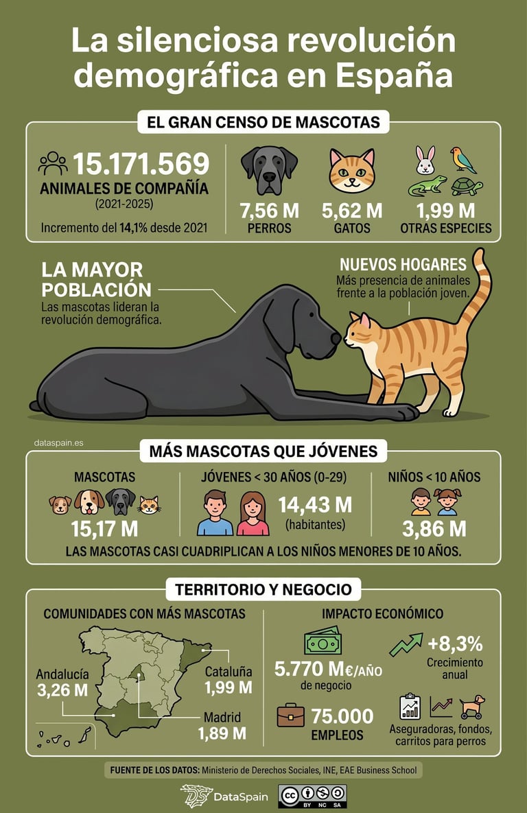 Infografía del Censo de mascotas en España: Datos y revolución demográfica