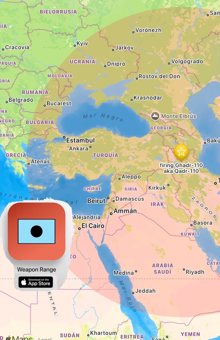 Ghadr-110 Ghadr Ghadr‑1 Qadr Qadr-110 Qadr F missile range from Iran (Tabrik) hit Europe Cyprus, Greece, Rumania, Turkey 