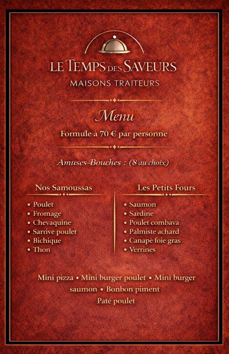 Menu amuses bouche traiteur Le Temps des Saveurs