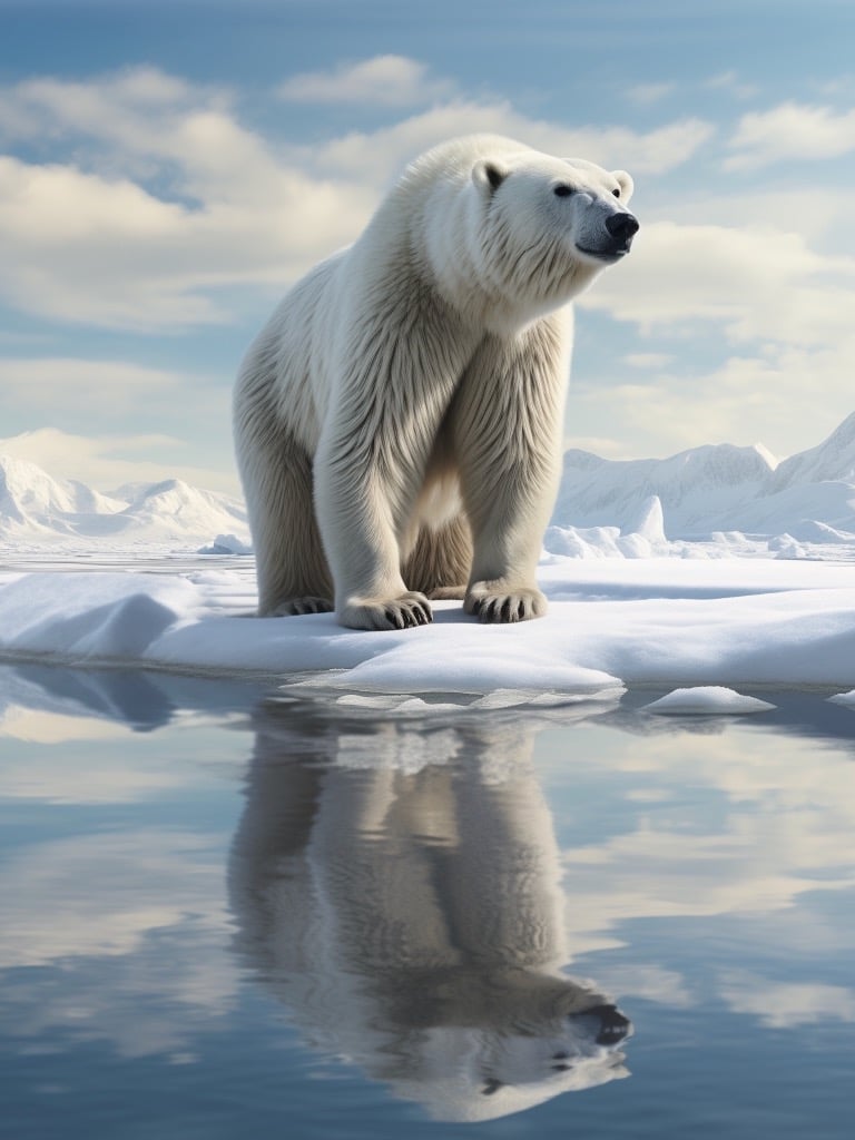 A polar bear standing on top of a snow covered iceberg