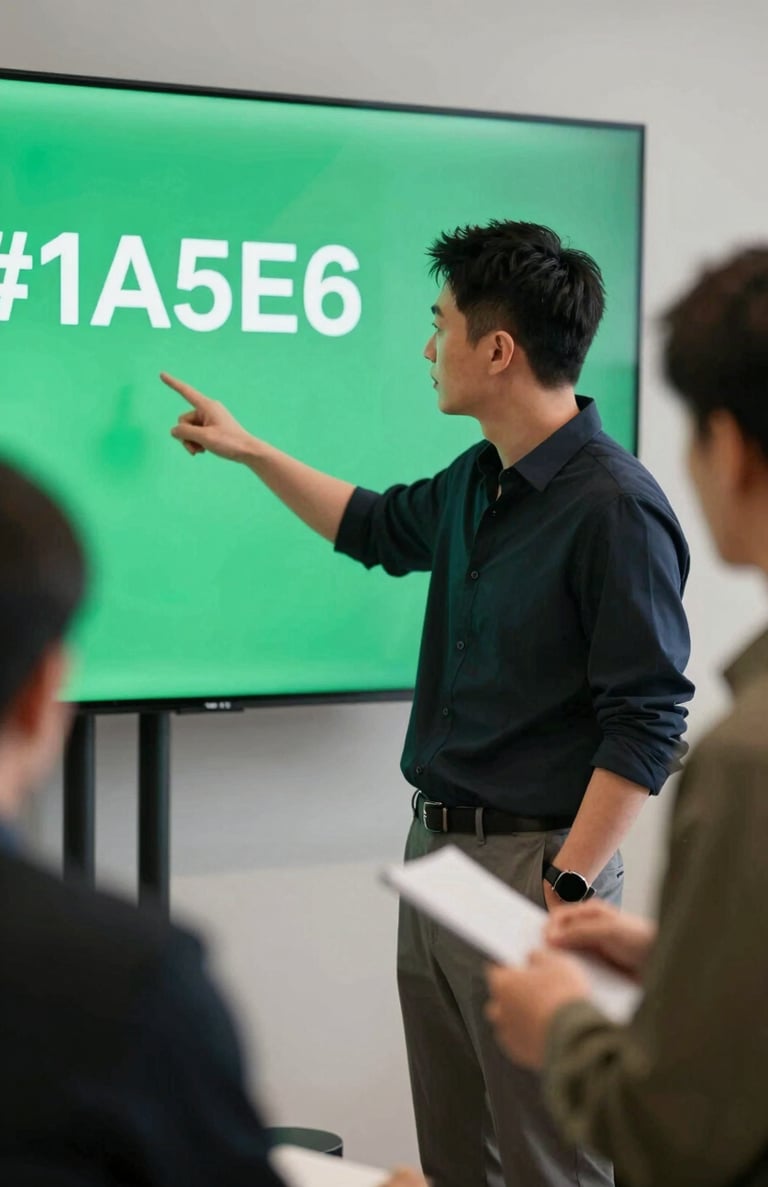 Behind the scenes of a commercial shoot, a creative director pointing at a screen, professional and busy atmosphere, high-end fashion vibe, with #1A5E63 color elements in the decor.