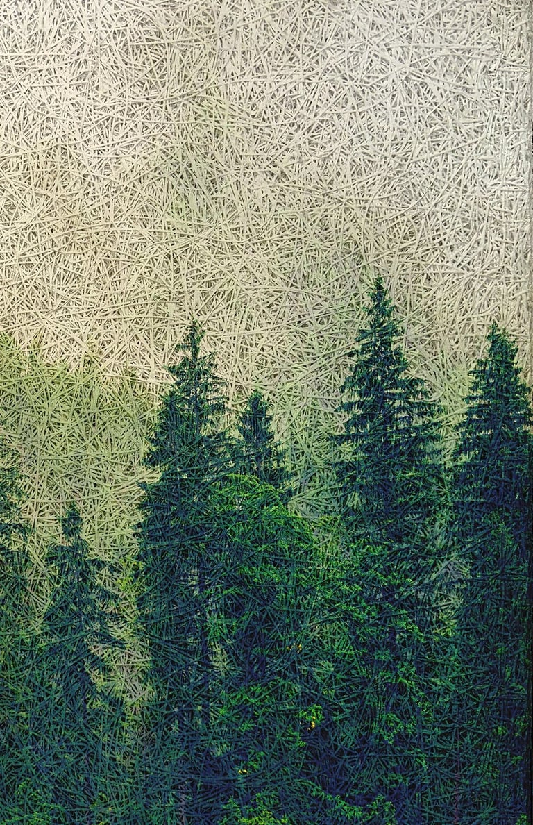 Foggy forest image on Eco froiendly wood wool panel acoustic 