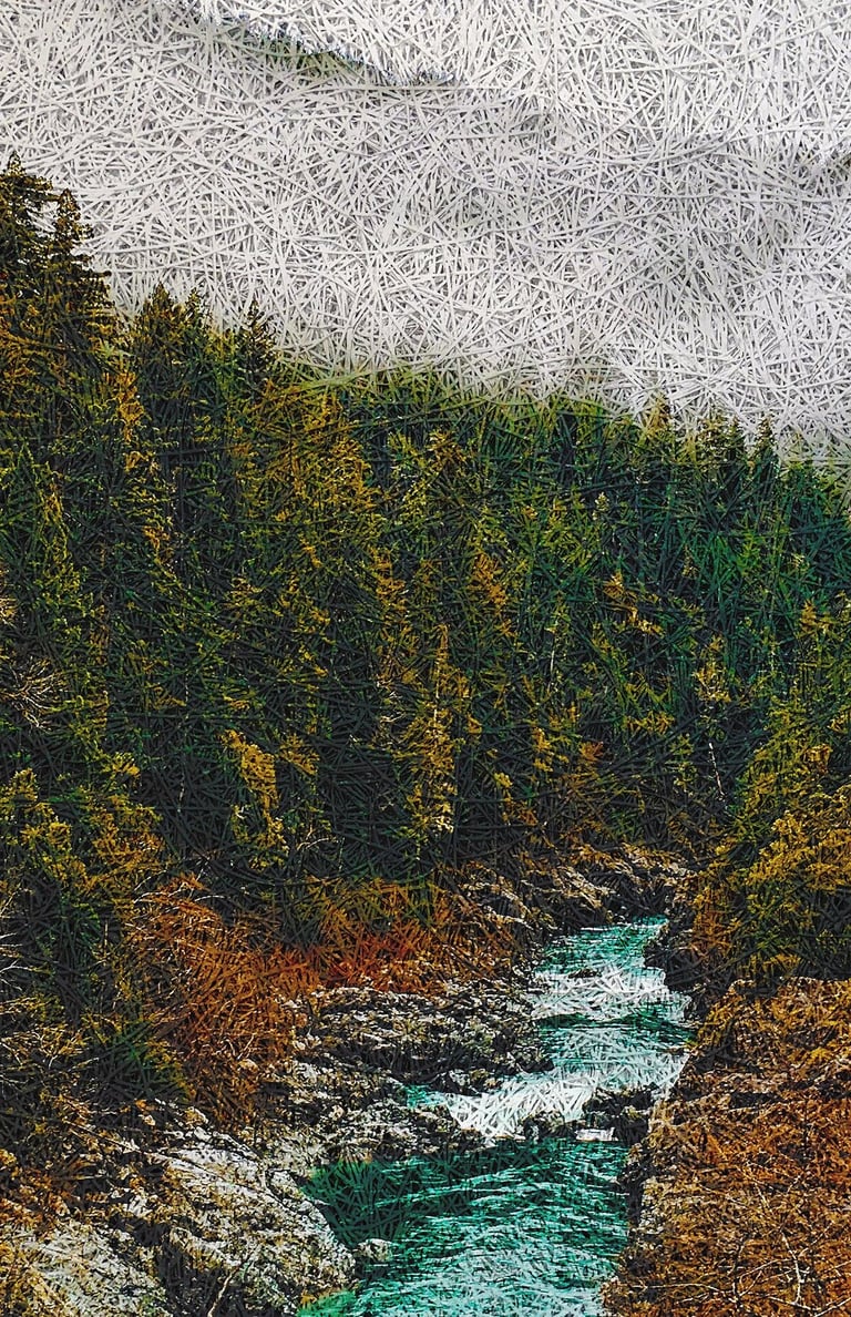 Forest and River in autumn on Nordic art acoustic panel