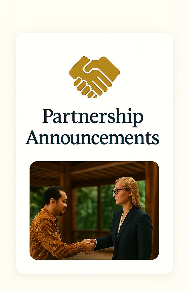 a man and woman shaking hands with a sign that says partnership