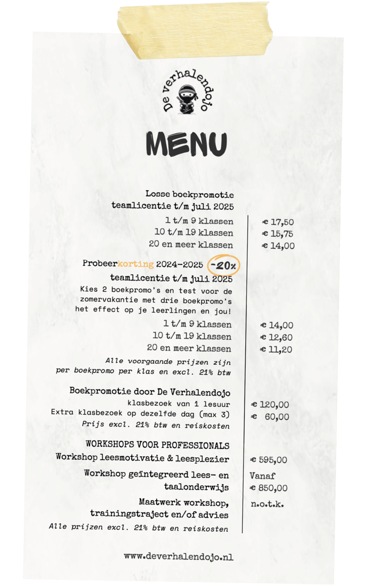 Prijslijst van De Verhalendojo