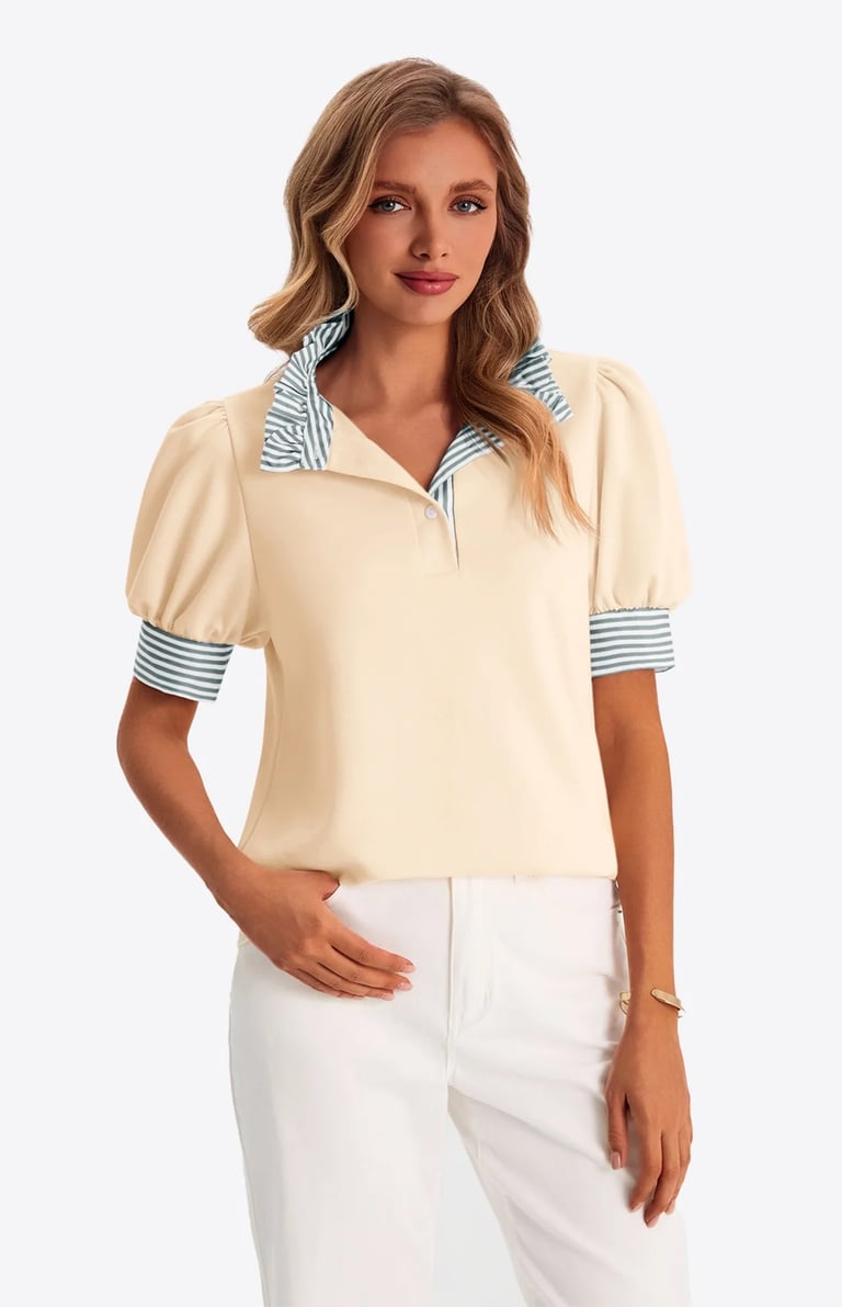 apricot puff sleeve blouse