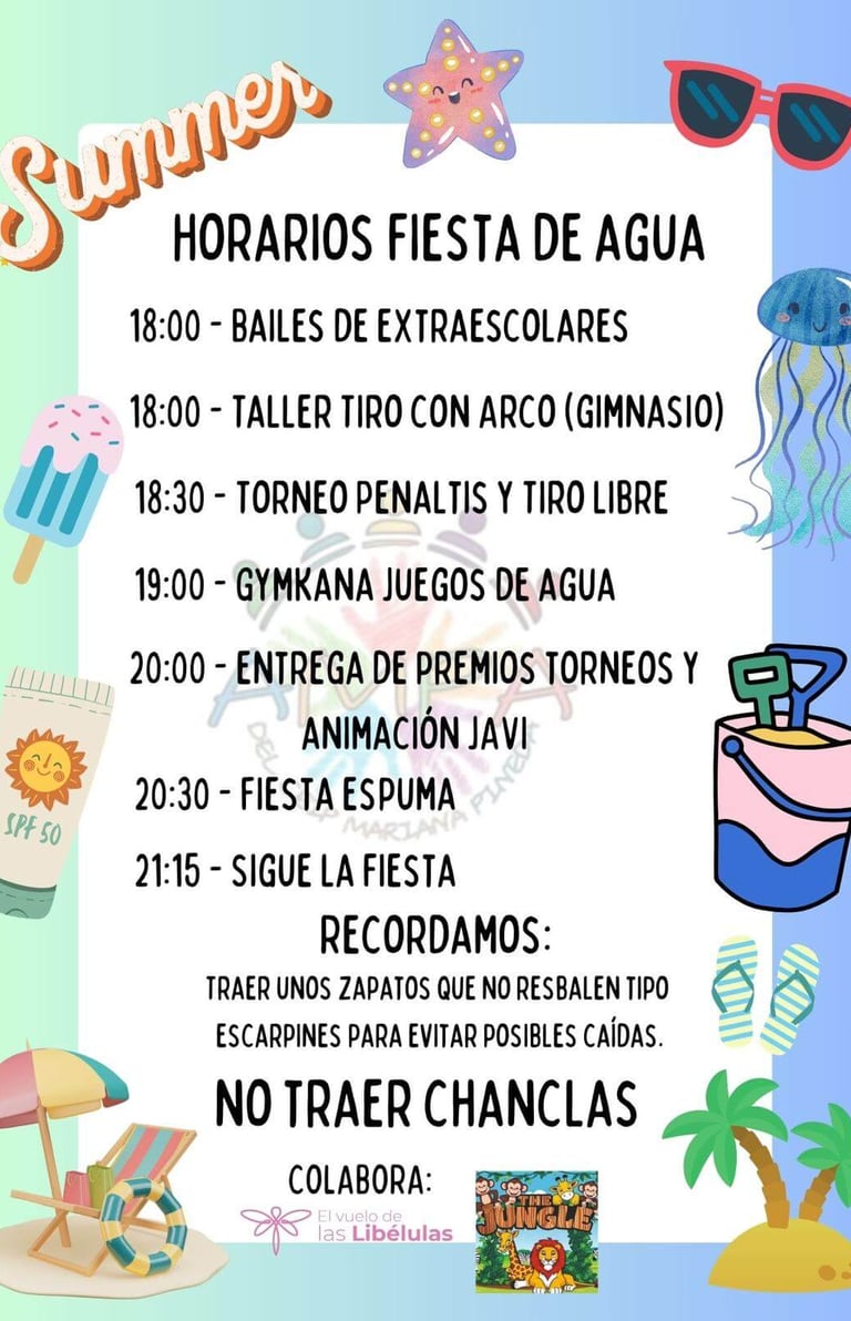 Horarios Fiesta Agua Mariana Pineda 20 Junio
