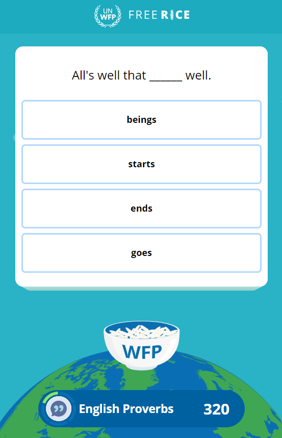 a screen showing a picture with an English multiple choice question
