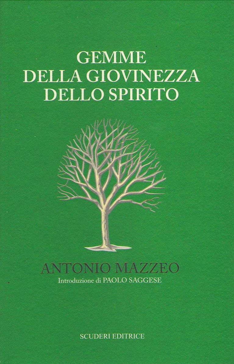 Green cover of the book Gemme della Giovinezza dello Spirito by Antonio Mazzeo featuring a gold tree illustration.