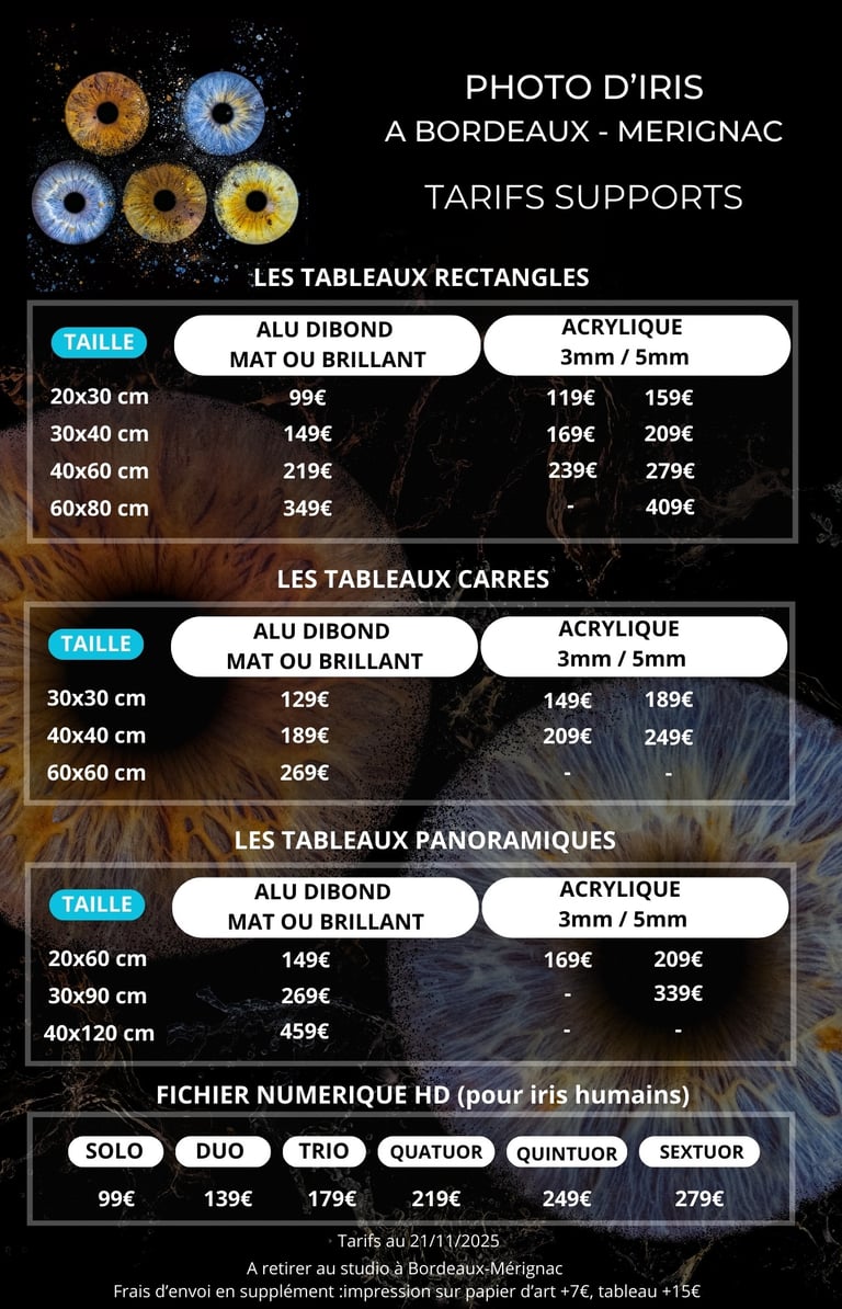 Tarifs support photographie iris bordeaux
