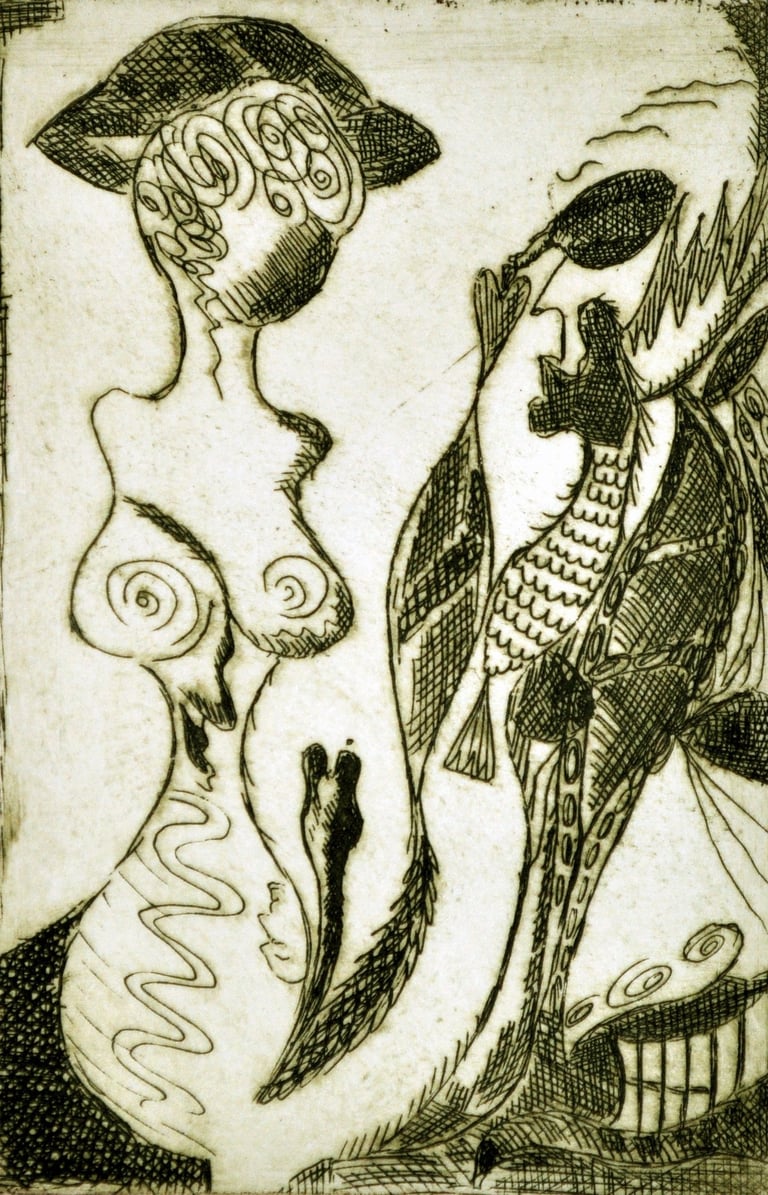 "Gorga Sax" Small Soft Ground Etching by Kristina Lee, 2010