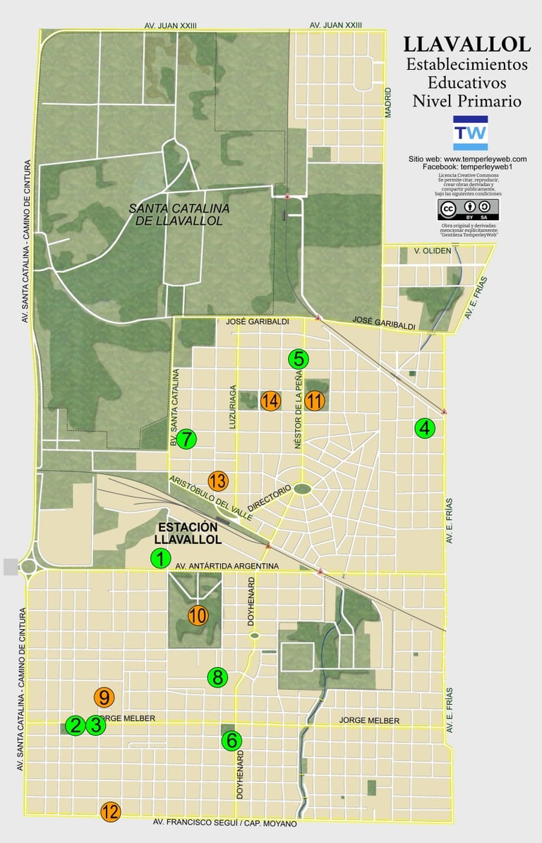 Mapa de Escuelas Primarias en Llavallol