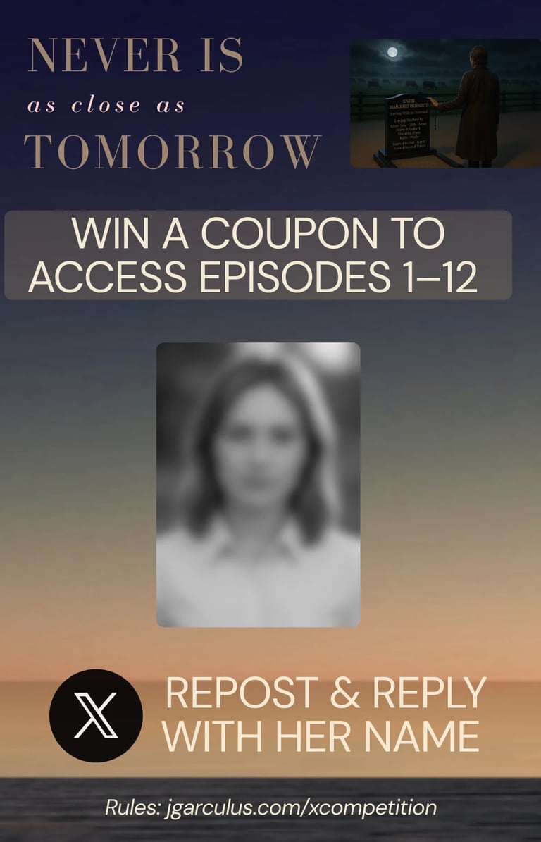 Competition flyer with blurred portrait of a woman and X logo.