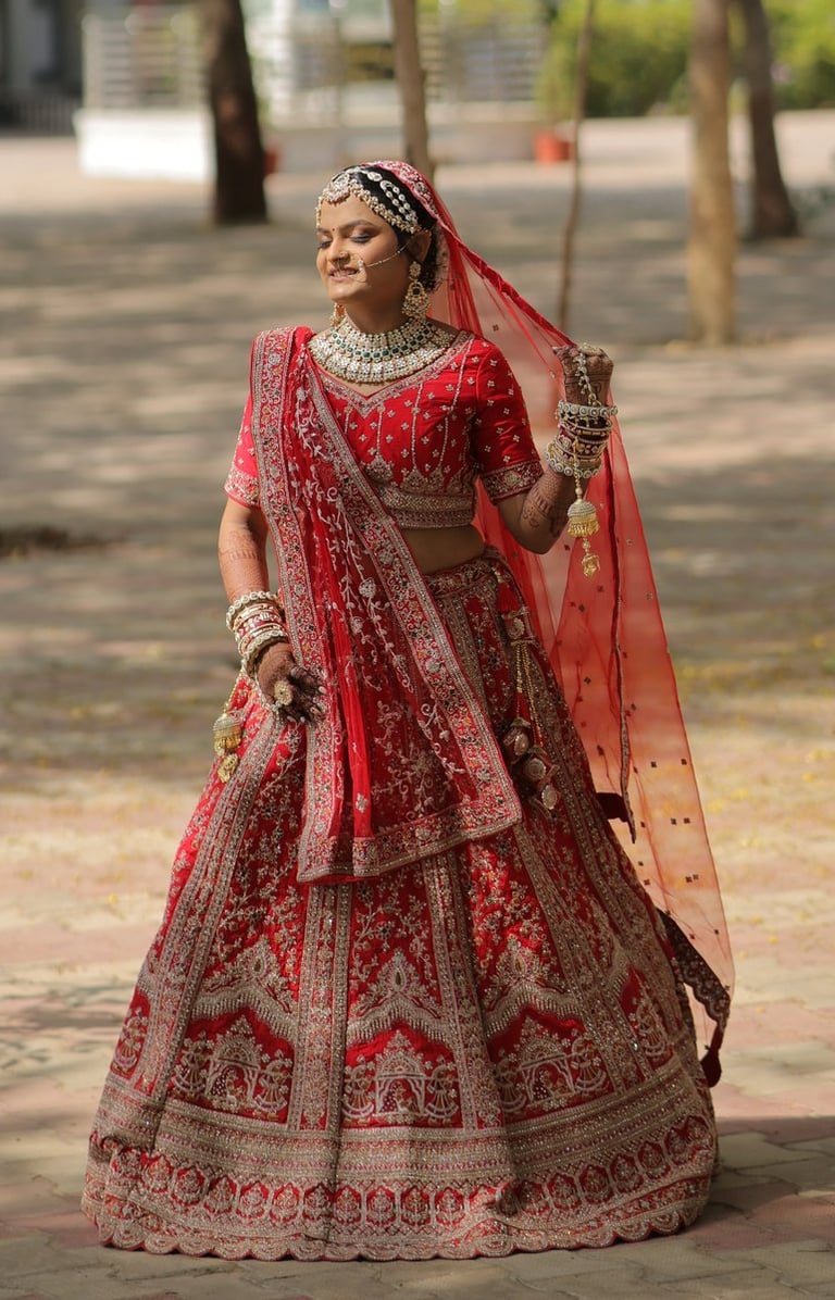 best red lehenga traditional bridal best makeup and hairstyles artist in r&d bridal studio in gotri