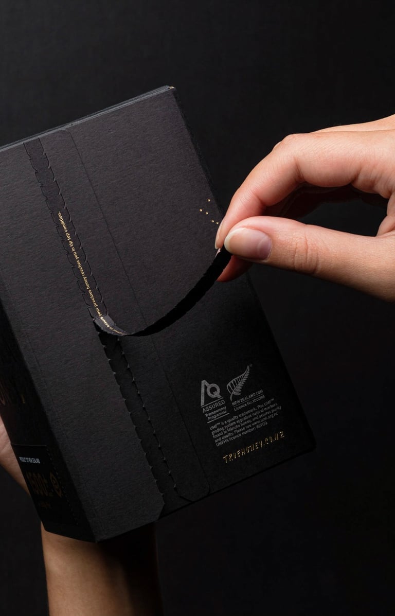 Product photography - a person holding a black box of honey
