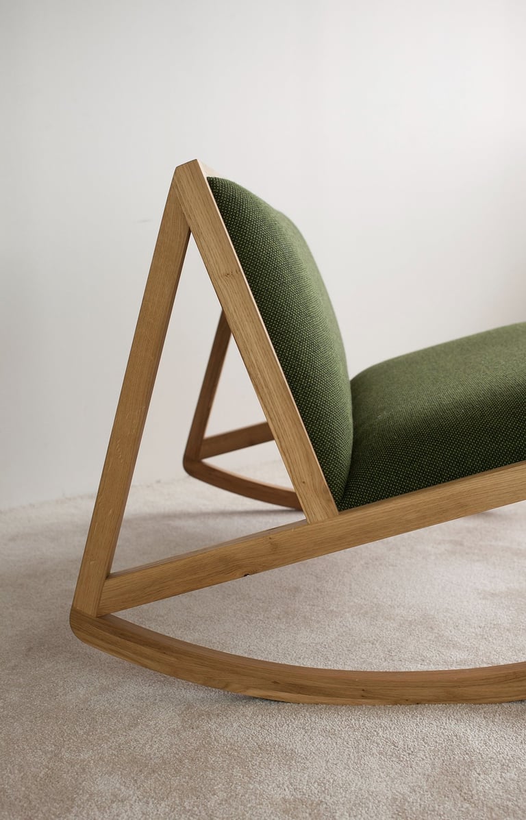 profil du rocking-chair présente une structure aérienne et minimaliste