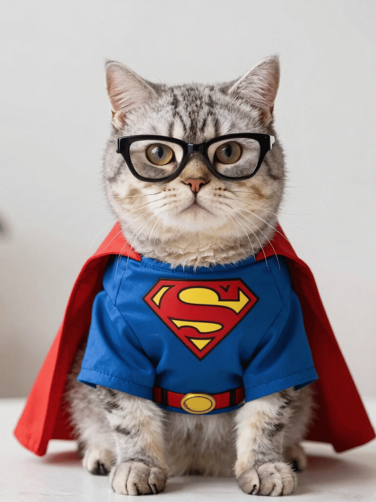 gatitos con disfraz de superman y lentes