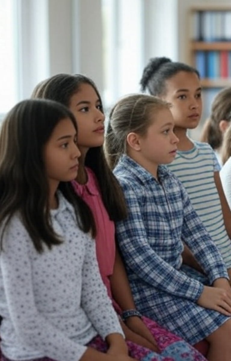 Filles écoutent en classe pour la journée internationale