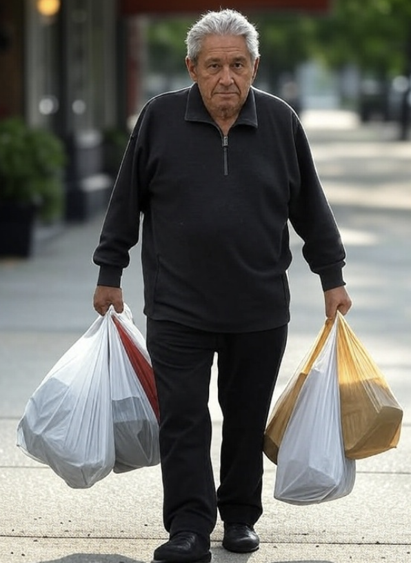 Un homme porte des sacs plastiques pendant la journée mondiale sans sac plastique