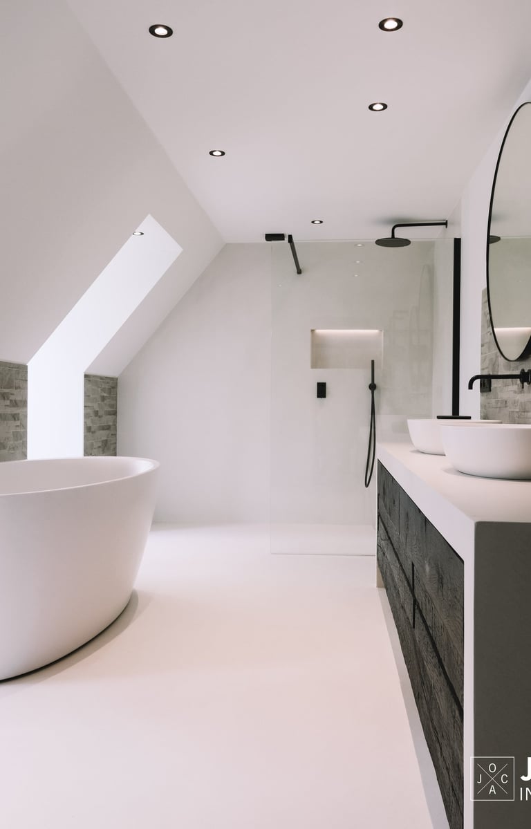 Badkamer muren en vloer bekleed in Microtopping door Joca Interior
