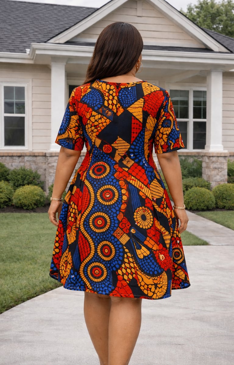 Stylish Knee-Length Ankara Dress for Casual Outings rear