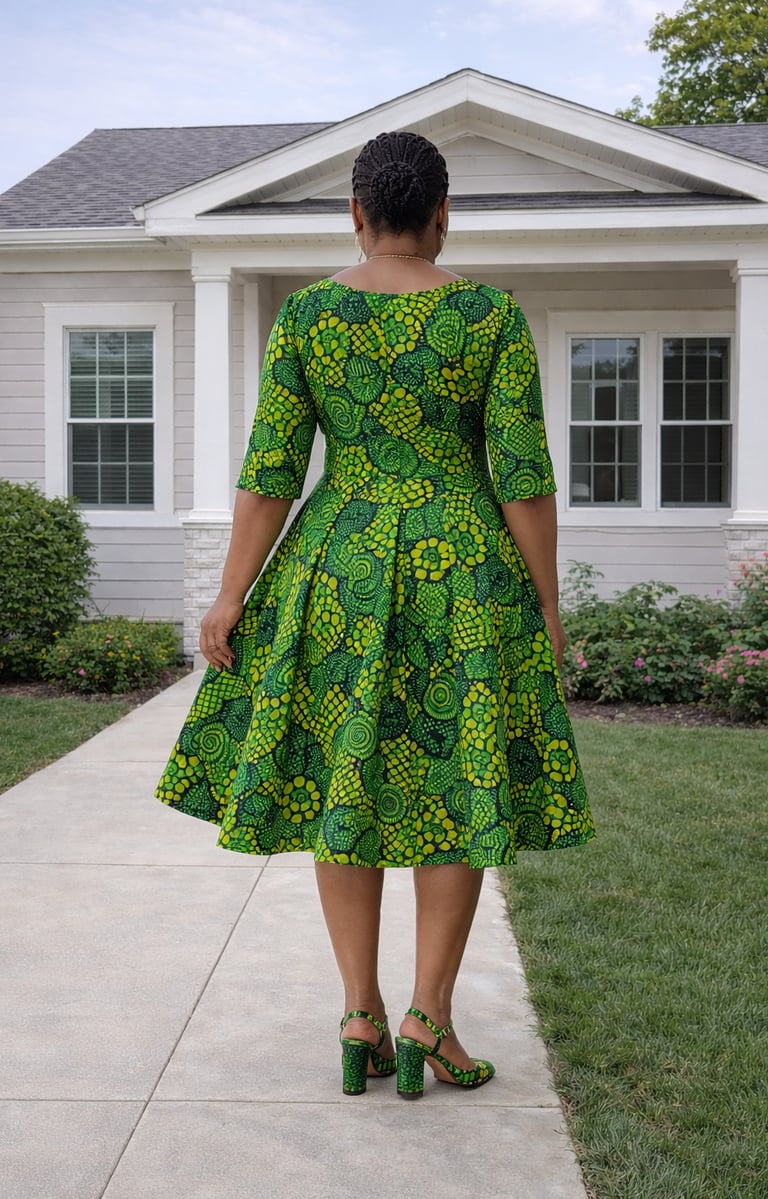 Elegant Knee-Length Ankara Gown for Casual Outings rear view