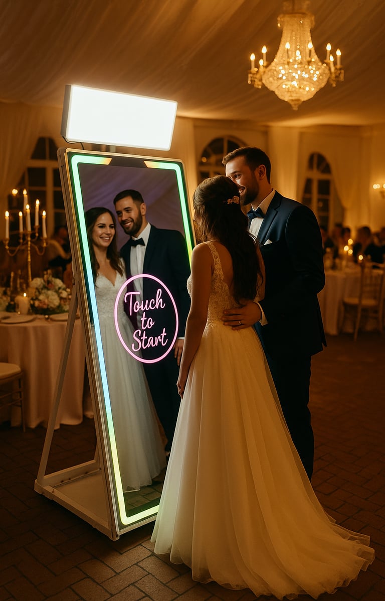 Hochzeiten profitieren vom VIP Design des Fotospiegels, Hochzeitsgäste sind VIP Gäste Fotobox mieten