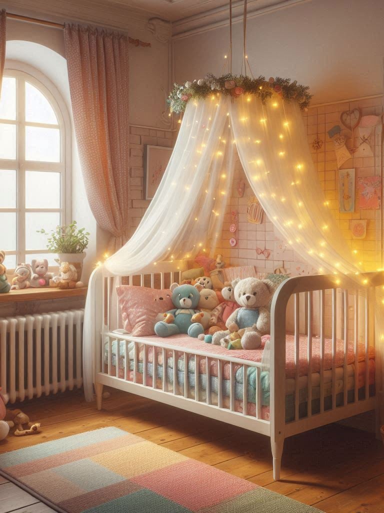 QUARTO DE MENINA COM BERÇO TEMA ROSA