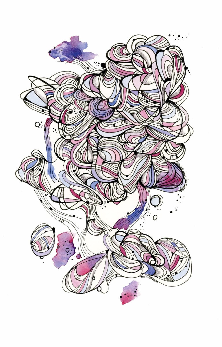 Illustration abstraite à l'encre et aquarelle Eva Girardeau  