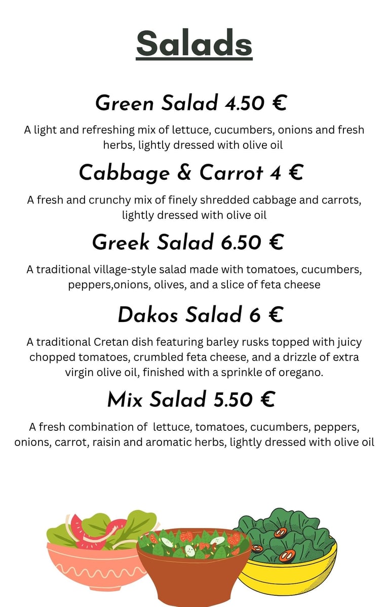 Fresh made Salads at Sunset Drift Tavern in John's Guesthouse , Ksamil Albania
