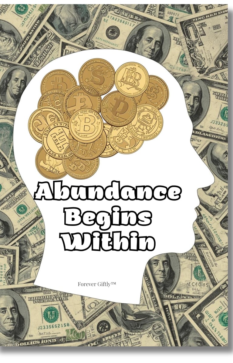 coloring book cover showing a silhouette head with coins in the mind area. Dollars in background