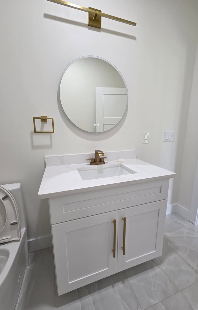 Floating bathroom vanity with sleek design, wall-mounted elegance and space-saving modern functional