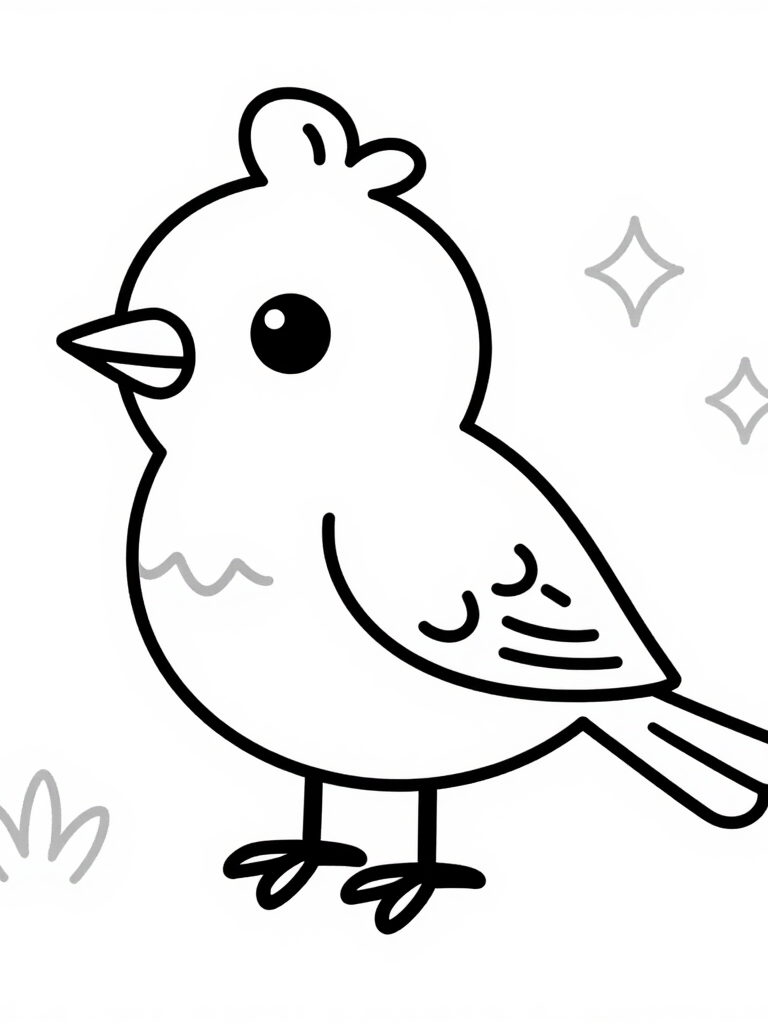 Simple bird coloring page for kids featuring a cute cartoon bird outline with stars.