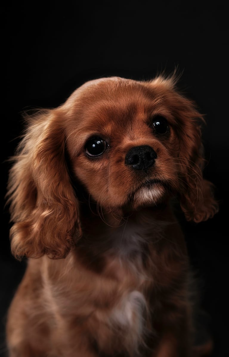 a dog is sitting on a black background