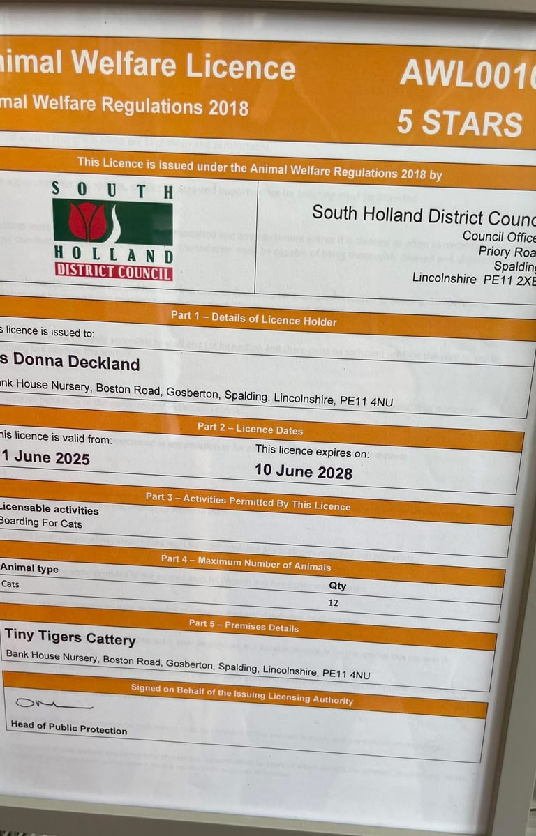 Animal Welfare Licence certificate