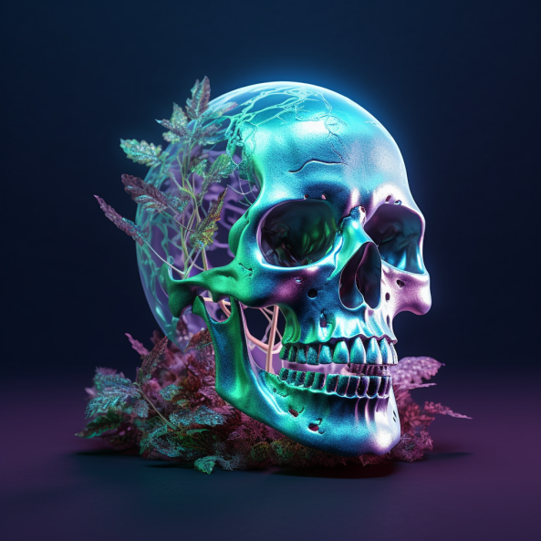 glowing cannabis skull