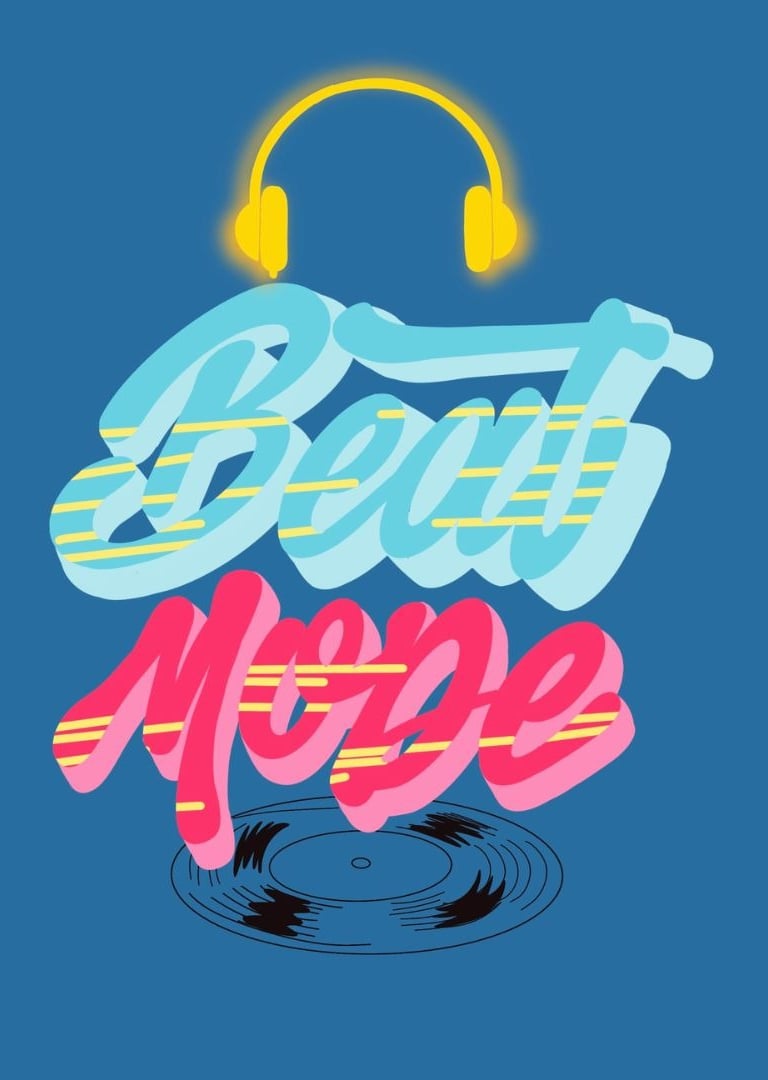 Lettering musical con estilo bold, colorido y urbano.