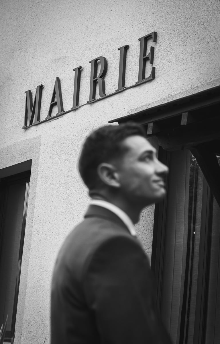 Reportage mariage 94 : marié devant la mairie