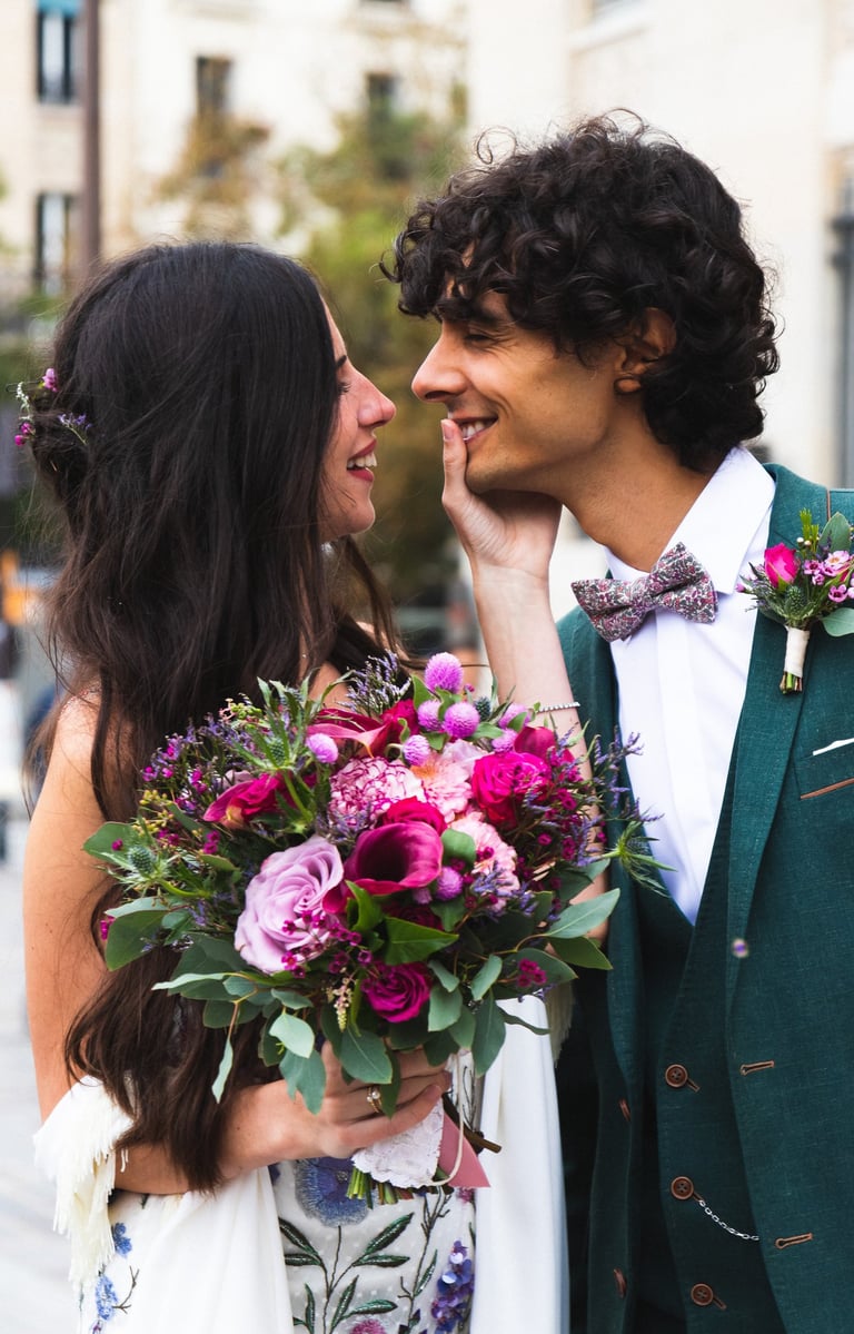 Reportage mariage Nation : mariés se souriant