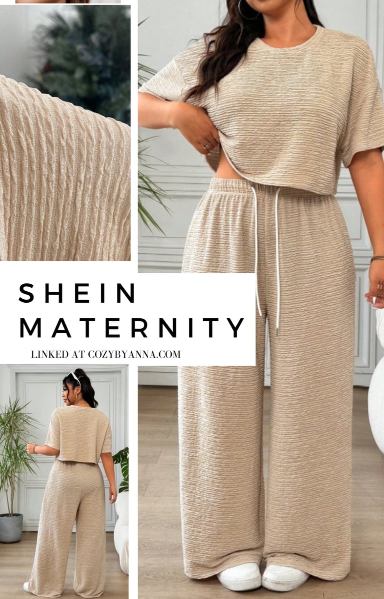 SHEIN apricot plus-size lounge set with relaxed top and drawstring waist pants for cozy everyday wea