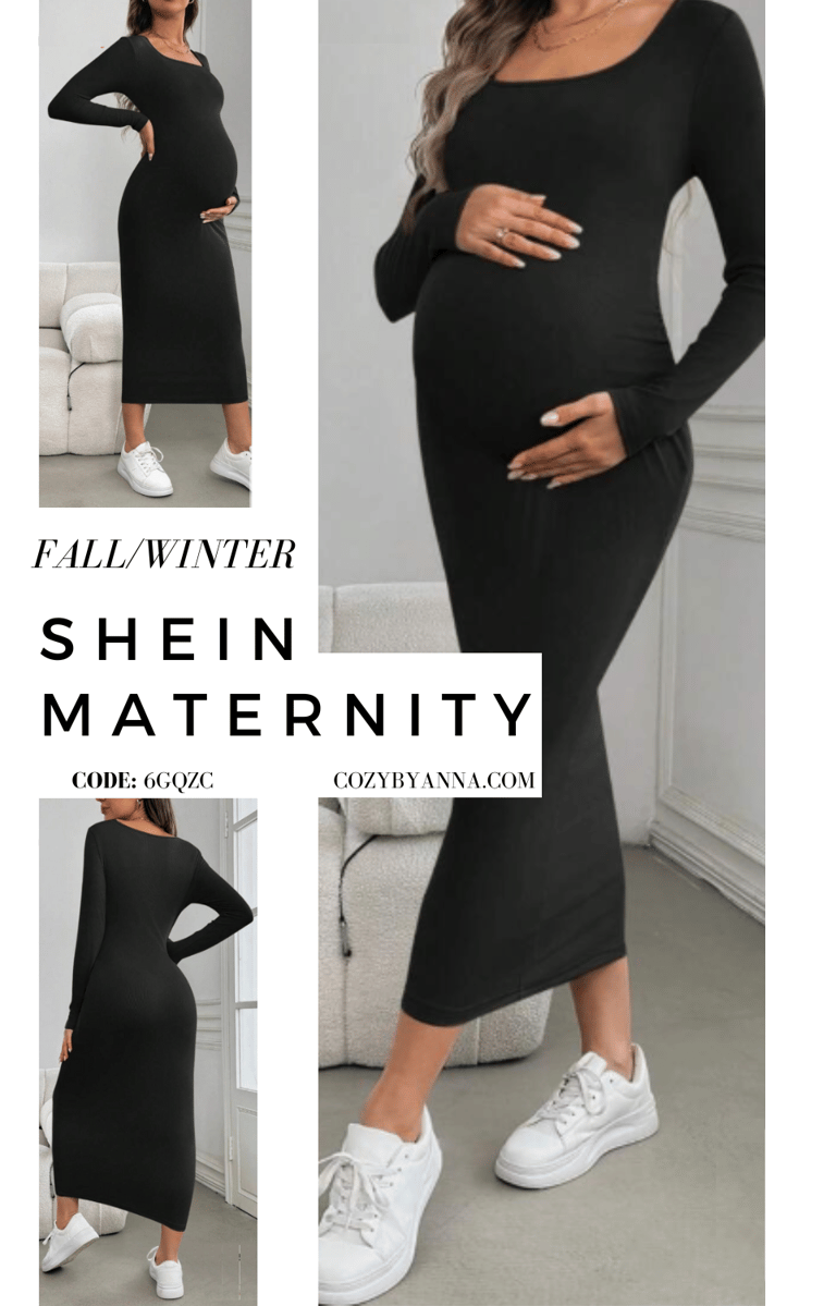 Shein solid color stand collar long sleeve casual maternity dress comfortable and versatile pregnant