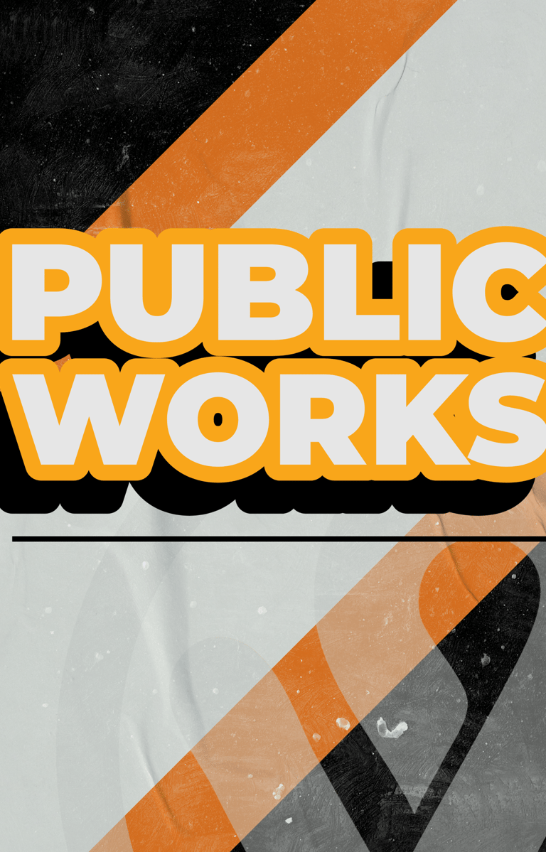 Public Works branding graphic demonstrating bold typography and visual hierarchy for government communications.