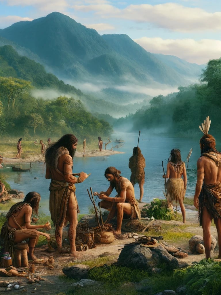 a painting of a group of people in native american indian art