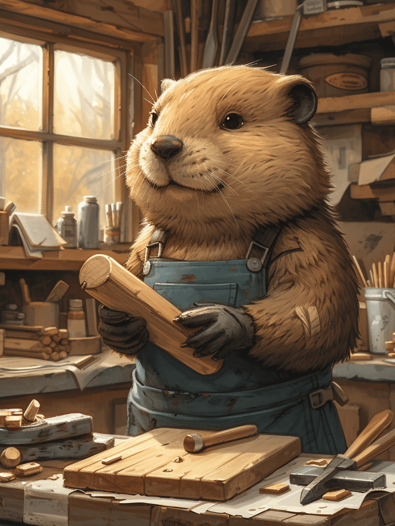 alt="Mascotte castor artisan pour entreprise artisanale - CCA Studio"