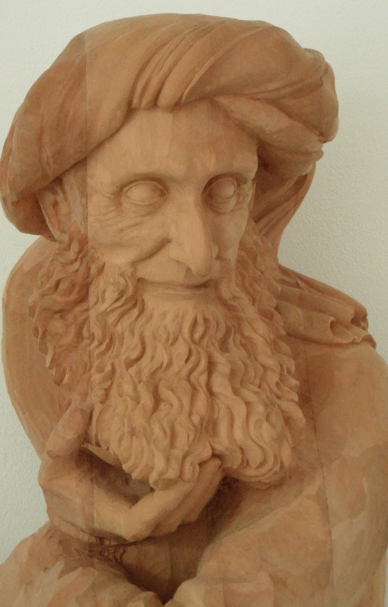 Wise Arab Man Sculpture in pear wood by Sarah Liptrot