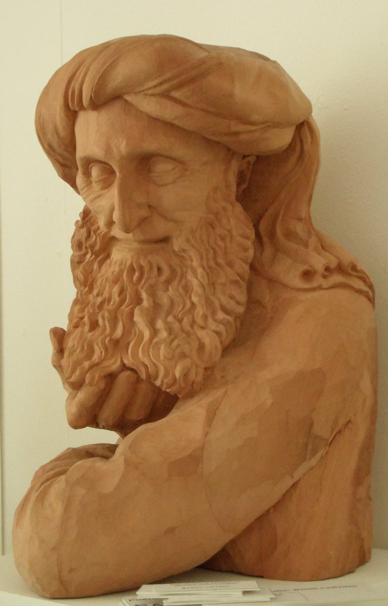 Wise Arab Man Sculpture in pear wood by Sarah Liptrot